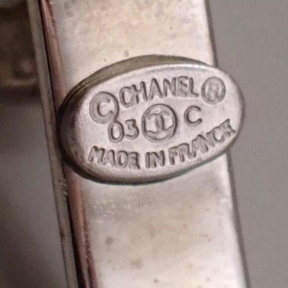 CHANEL CC Logo Mirror Bangle Bracelet 03C Silver France Accessory - Picture 11 of 16